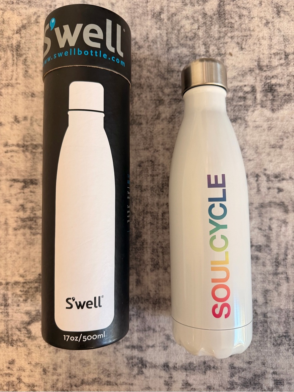 S'well x Soulcycle white water bottle w/rainbow Soul logo 17oz / 500ml brand new